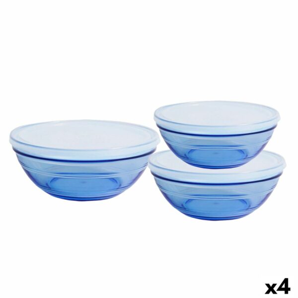 Schalenset Duralex   Blau mit Deckel 3 Stücke (4 Stück)