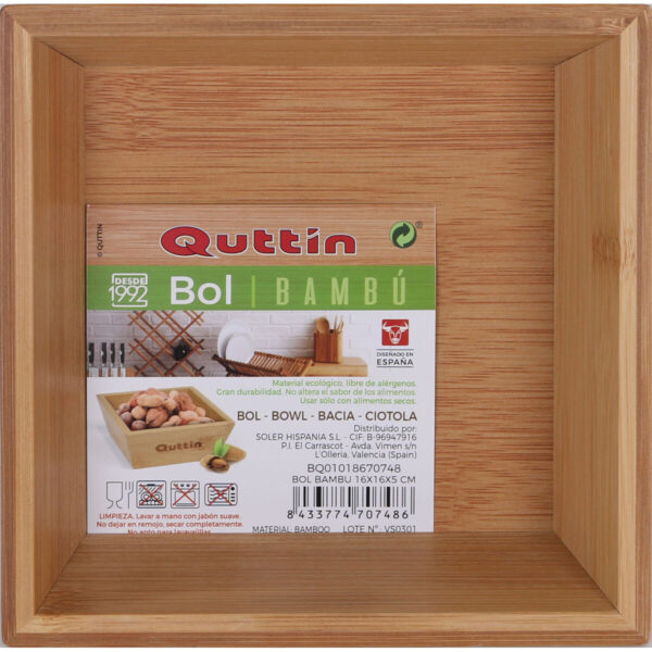 Schüssel für Vorspeisen Quttin Bambus 16 x 16 x 5 cm (12 Stück) – Bild 3