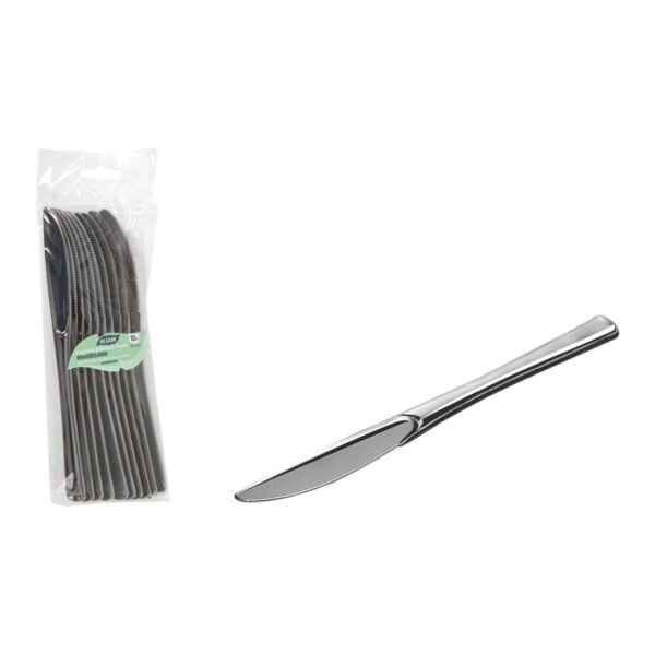 Wiederverwendbares Messerset Algon Silberfarben Kunststoff 20 cm 10 Stücke (24 Stück) – Bild 2