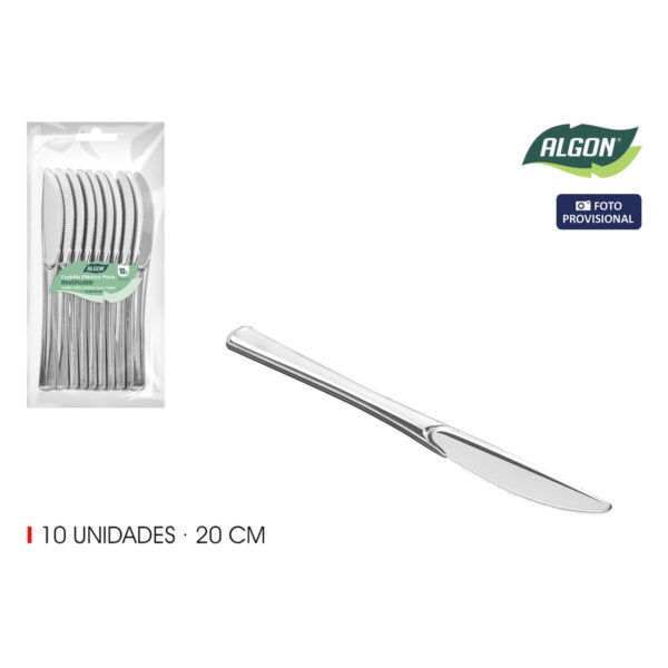 Wiederverwendbares Messerset Algon Silberfarben Kunststoff 20 cm 10 Stücke (24 Stück) – Bild 4