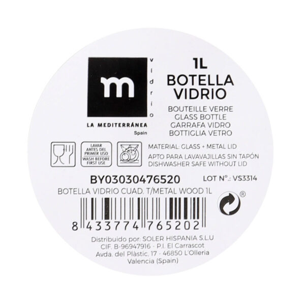 Glas-Flasche La Mediterránea Metall Glas 1 L (24 Stück) – Bild 5