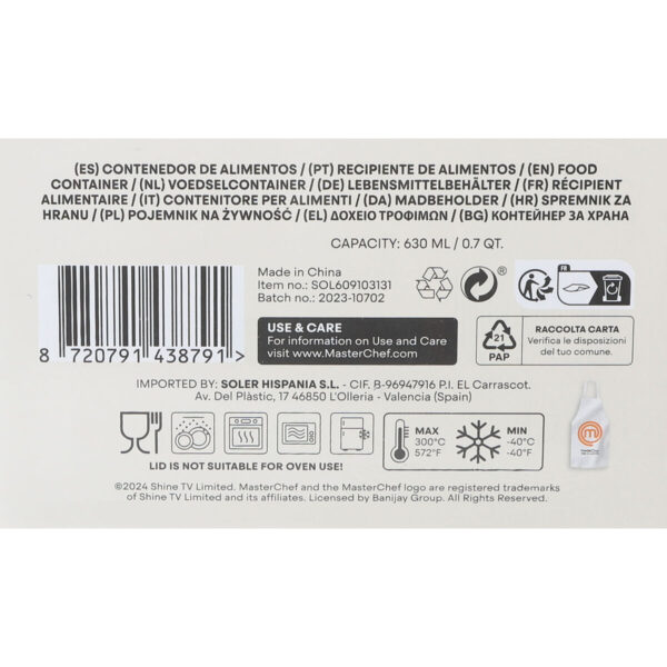 Lunchbox hermetisch MasterChef Grau Durchsichtig rechteckig 630 ml (6 Stück) – Bild 4