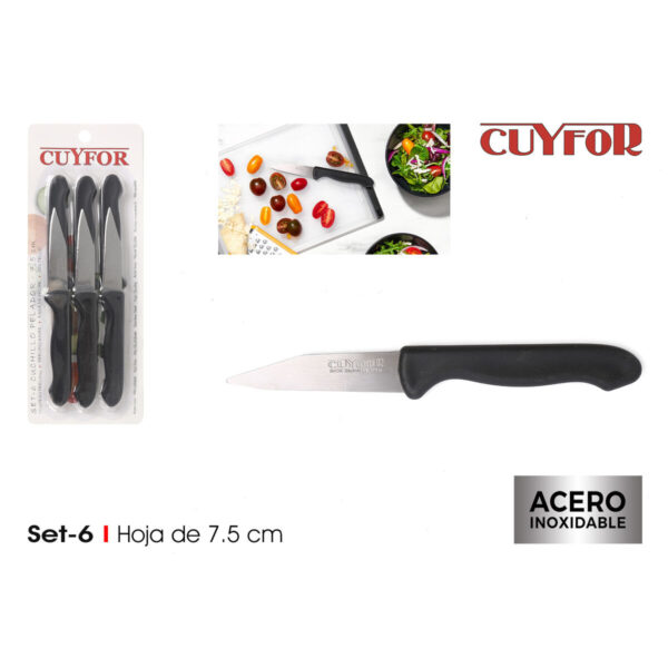 Schälmesserset Cuyfor Schwarz Silberfarben Edelstahl 7,5 cm 6 Stücke (24 Stück) – Bild 8