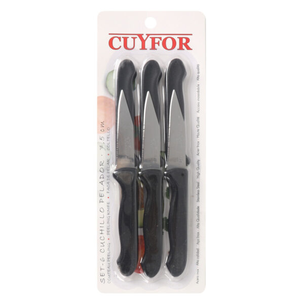 Schälmesserset Cuyfor Schwarz Silberfarben Edelstahl 7,5 cm 6 Stücke (24 Stück) – Bild 5
