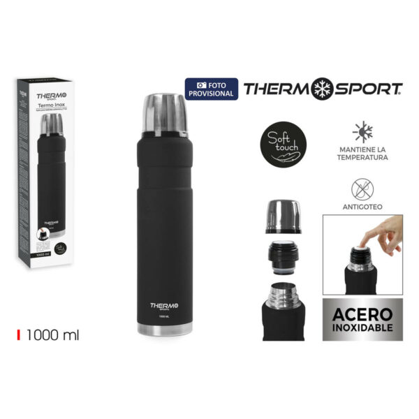 Thermosflasche ThermoSport Schwarz 1 L (6 Stück) – Bild 4