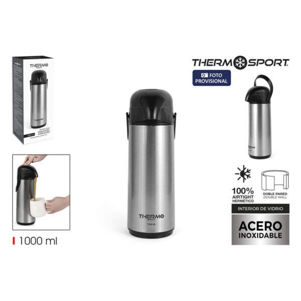 Thermosflasche ThermoSport Silberfarben 1 L (6 Stück) – Bild 2