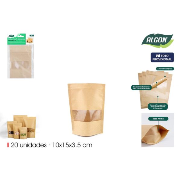 Wiederverwendbare Säcke für Lebensmittel Algon 10 x 15 x 3,5 cm 20 Stücke (18 Stück) – Bild 2