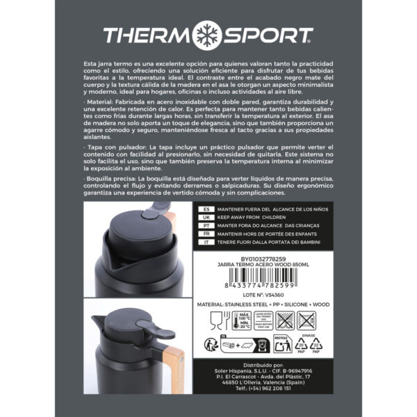 Thermoskanne ThermoSport Schwarz 850 ml (4 Stück) – Bild 6