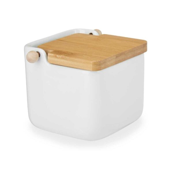 Salzstreuer mit Deckel Kinvara B5001 Weiß Braun aus Keramik Bambus 800 ml 12 x 11 x 12 cm (6 Stück) – Bild 2