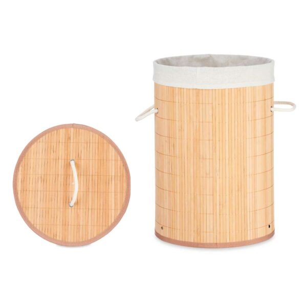 Korb für schmutzige Wäsche natürlich Metall Bambus Holz MDF 48 L 37 x 50 x 37 cm (4 Stück) – Bild 3