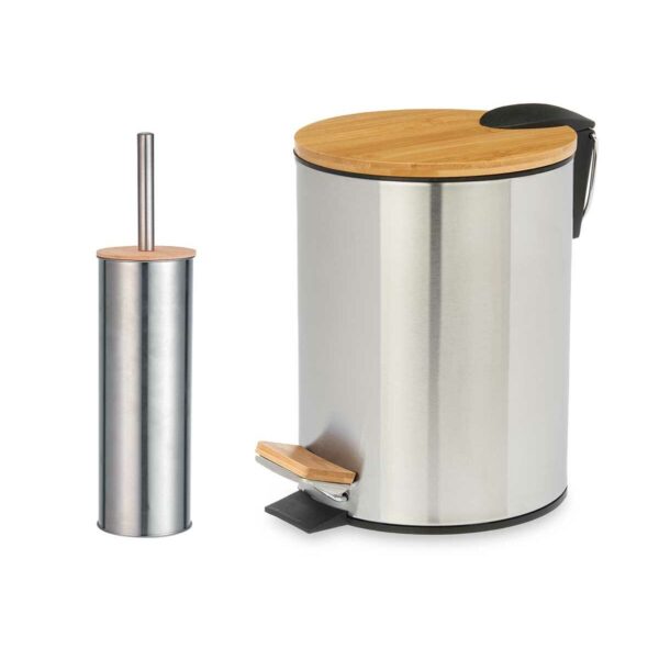 Badezimmer Set Berilo B0353S 3L+B1041S Silberfarben Bambus Edelstahl Polypropylen 2 Stücke (6 Stück) – Bild 2