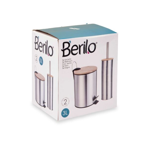 Badezimmer Set Berilo B0353S 3L+B1041S Silberfarben Bambus Edelstahl Polypropylen 2 Stücke (6 Stück) – Bild 3