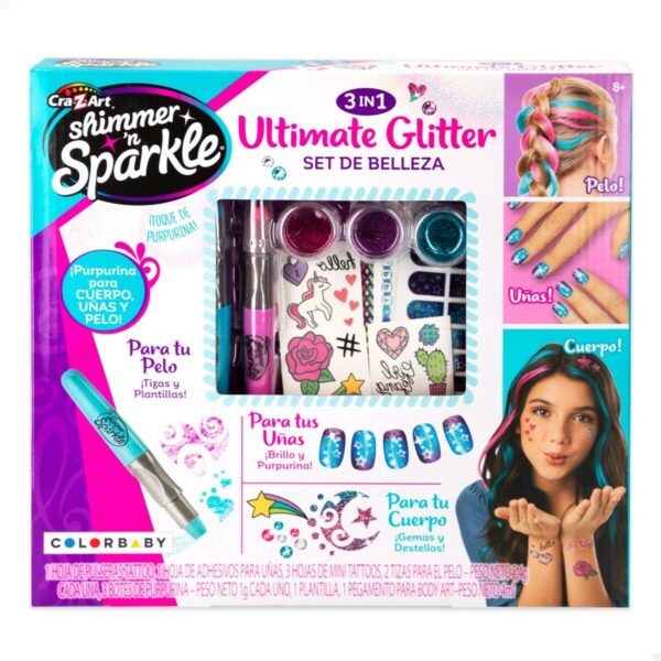 Schönheitsset Cra-Z-Art 2 x 13 x 2 cm Für Kinder Nägel Haar Körper Glitzernd 4 Stück – Bild 2