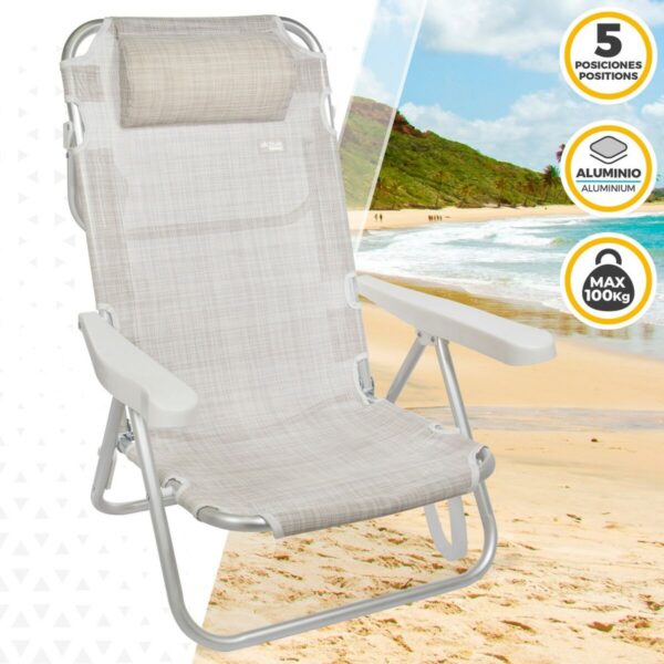 Klappstuhl mit Kopfstütze Aktive Ibiza Beige 48 x 84 x 46 cm (2 Stück) – Bild 3