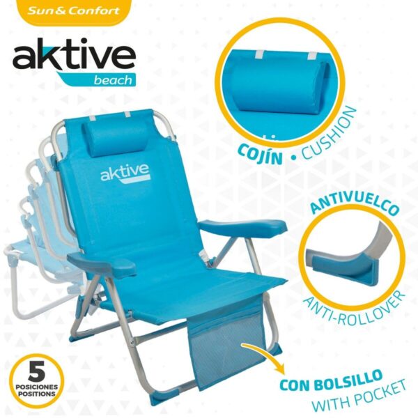 Klappstuhl mit Kopfstütze Aktive 49 x 80 x 58 cm Blau (2 Stück) – Bild 4