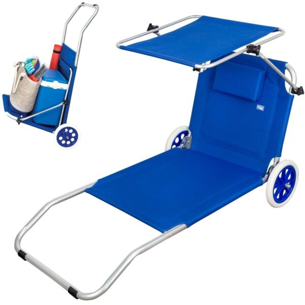 Klappbarer Camping-Liegestuhl Aktive Blau 62 x 62 x 117 cm Klappbarer Wagen Markise (2 Stück) – Bild 2