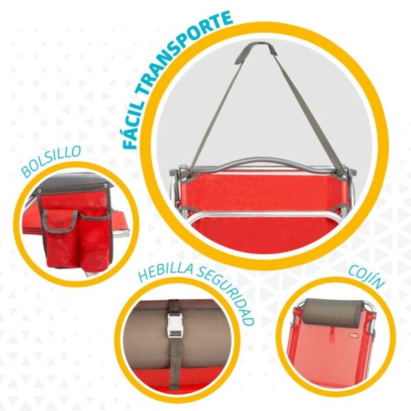 Klappstuhl mit Kopfstütze Aktive Menorca Rot 51 x 76 x 45 cm (2 Stück) – Bild 5