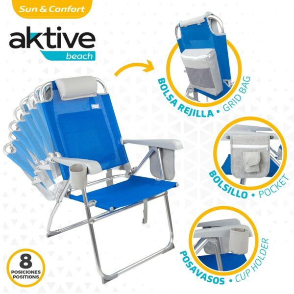 Klappstuhl mit Kopfstütze Aktive 47 x 99 x 63 cm Blau (2 Stück) – Bild 4