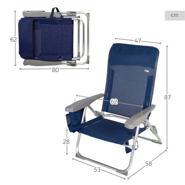 Strandstuhl Aktive Slim Biegsam Marineblau 47 x 87 x 58 cm (2 Stück) – Bild 5