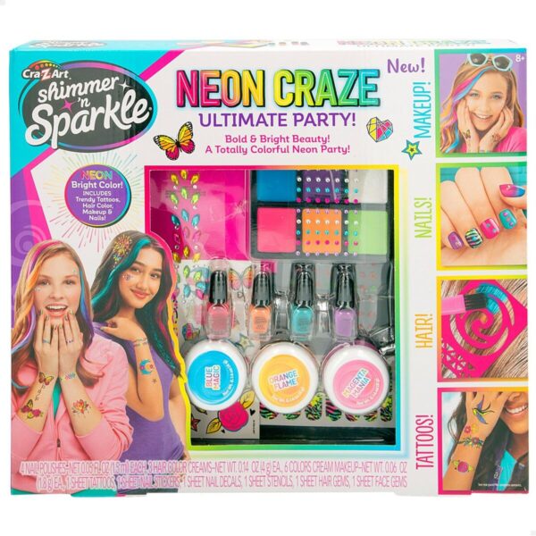 Schönheitsset Cra-Z-Art Ultimate Party 10 x 1 x 7,5 cm Für Kinder Neon Nägel Haar Körper 4 Stück – Bild 2
