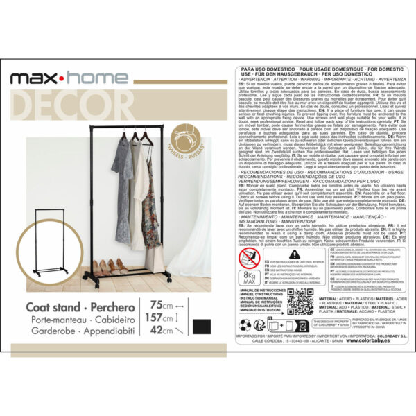 Garderobe Max Home Stahl Kunststoff 75 x 157 x 42 cm (4 Stück) – Bild 8