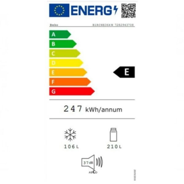 Kühl-Gefrierkombination BEKO B1RCNE364W Weiß Schwarz (186 x 60 cm) – Bild 2