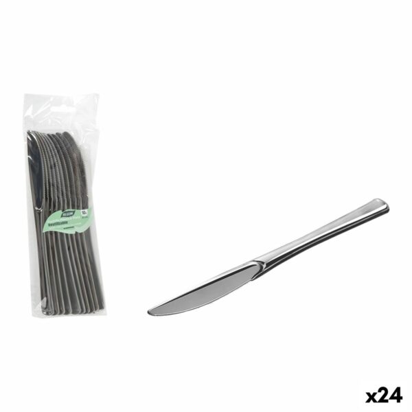 Wiederverwendbares Messerset Algon Silberfarben Kunststoff 20 cm 10 Stücke (24 Stück)