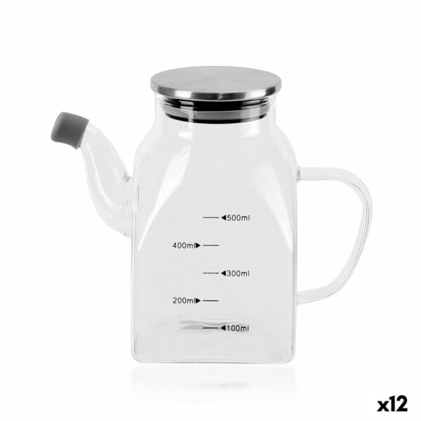 Ölfläschchen La Mediterránea Durchsichtig Silberfarben Metall Borosilikatglas 0,5 L (12 Stück)