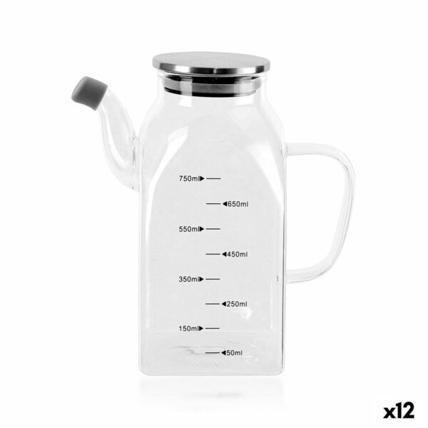 Ölfläschchen La Mediterránea Durchsichtig Silberfarben Metall Borosilikatglas 0,75 L (12 Stück)