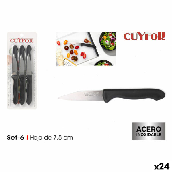 Schälmesserset Cuyfor Schwarz Silberfarben Edelstahl 7,5 cm 6 Stücke (24 Stück) – Bild 4
