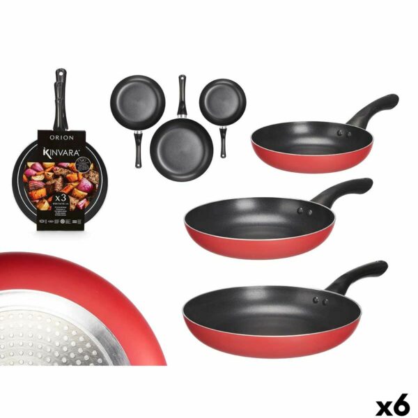 Pfannen-Set Kinvara 2 Schwarz Rot Aluminium Bakelit 20 x 4 cm 28 x 5 cm 24 x 4,5 cm (6 Stück)
