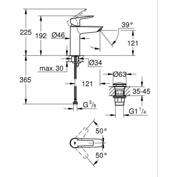 Mischbatterie Grohe Start M Matte Hinterseite Metall – Bild 5