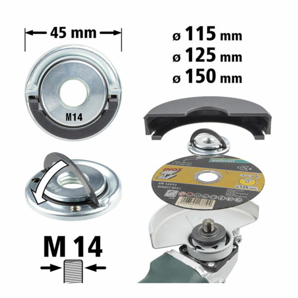 Schnellspannmutter für Winkelschleifer Wolfcraft 2463000 Ø 45 mm M14 – Bild 5