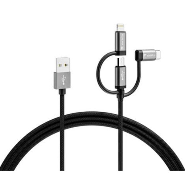 USB-Kabel Varta 2 m Schwarz 3 in 1 USB-C Mikro USB Lightning – Bild 3
