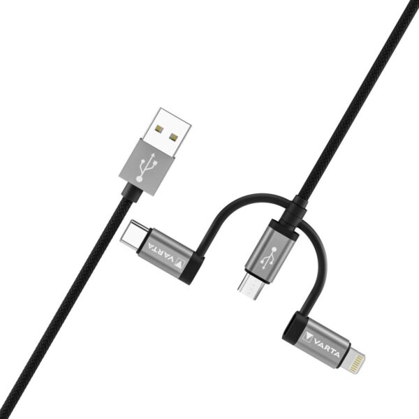 USB-Kabel Varta 2 m Schwarz 3 in 1 USB-C Mikro USB Lightning – Bild 4