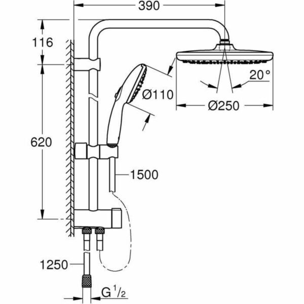 Dusche Säule Grohe Vitalio Start System 250 Silikon – Bild 3