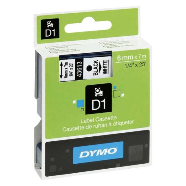 Laminiertes Klebeband zur Kennzeichnung von Maschinen Dymo D1 43613 6 mm LabelManager™ Weiß Schwarz (5 Stück) – Bild 2