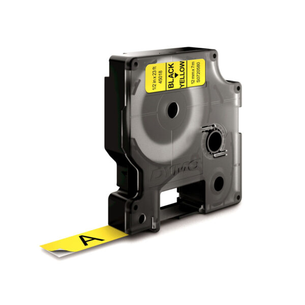 Laminiertes Klebeband zur Kennzeichnung von Maschinen Dymo D1 45018 12 mm LabelManager™ Gelb Schwarz (5 Stück) – Bild 3