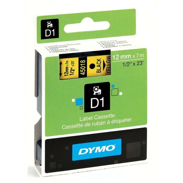 Laminiertes Klebeband zur Kennzeichnung von Maschinen Dymo D1 45018 12 mm LabelManager™ Gelb Schwarz (5 Stück) – Bild 2