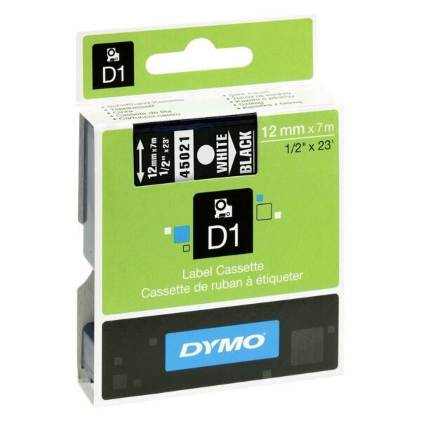 Laminiertes Klebeband zur Kennzeichnung von Maschinen Dymo D1 45021 12 mm LabelManager™ Weiß Schwarz (5 Stück) – Bild 2