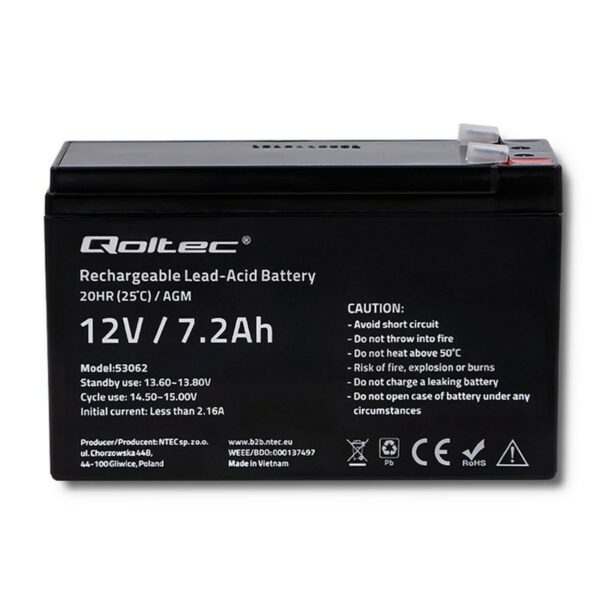 Batterie für Unterbrechungsfreies Stromversorgungssystem USV Qoltec 53062 7200 mAh 12 V – Bild 2