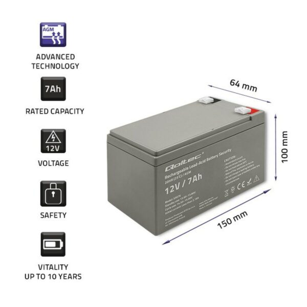 Batterie für Unterbrechungsfreies Stromversorgungssystem USV Qoltec 53076 7 Ah 12 V – Bild 2