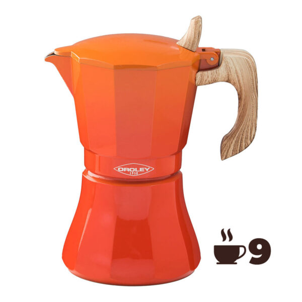 Italienische Kaffeemaschine Oroley Petra Orange Aluminium 9 Tassen – Bild 4