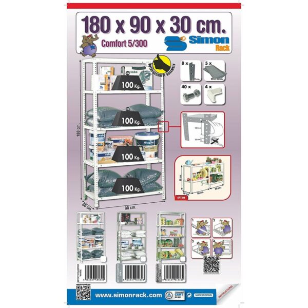 Regal Simon Rack Comfort 5/300 Metall 5 Regale 500 kg (180 x 90 x 30 cm) – Bild 3