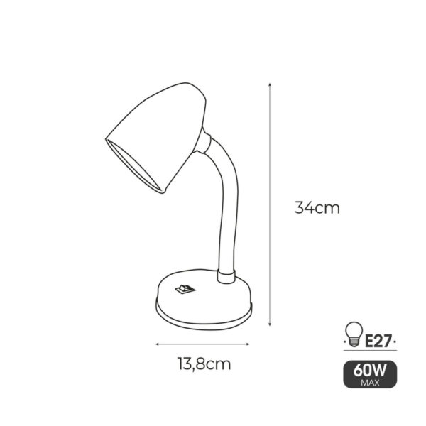 Tischleuchte EDM 30257 Amsterdam Weiß Metall 60 W 13 x 34 cm E27 Flexo-/Tischleuchte (1 Stück) – Bild 3