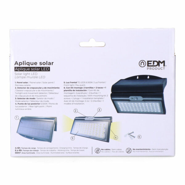 Wandleuchte EDM 31849 Schwarz 6 W 430 Lm 6500 lm Bewegungsmelder Solar (6500 K) – Bild 7