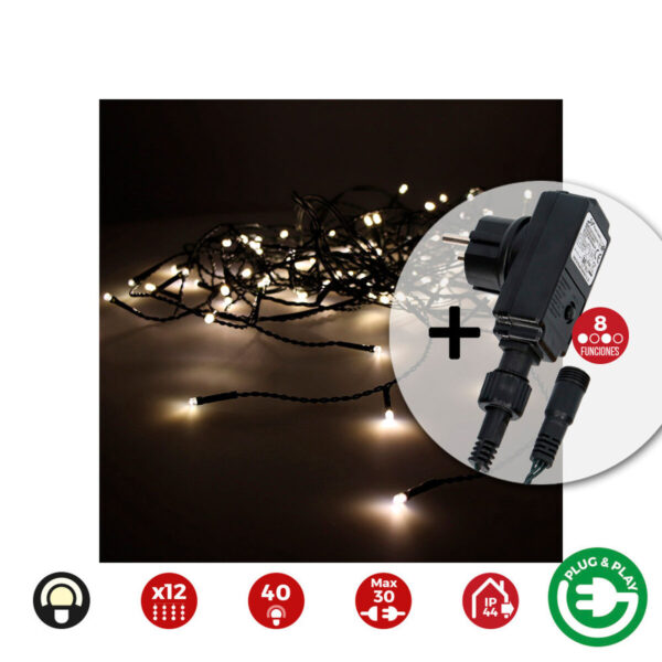 LED-Lichtvorhang EDM 71483 Icicle Easy-Connect 100 W 0,72 W Warmes licht Warmes Weiß 200 x 50 cm Weiß – Bild 2