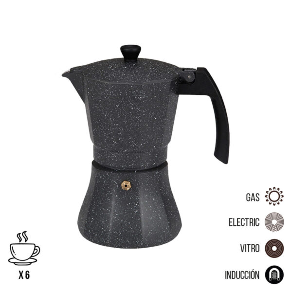Italienische Kaffeemaschine EDM Schwarz Aluminium 6 Tassen Induktion – Bild 3