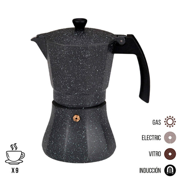 Italienische Kaffeemaschine EDM Schwarz Aluminium 9 Tassen Induktion – Bild 2