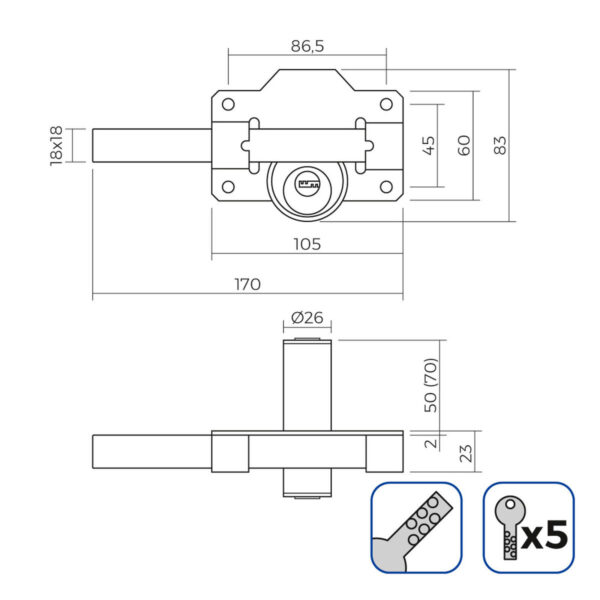 Sicherheitsschloss EDM 85191 Nickel 83 x 170 mm Ø26 mm – Bild 4